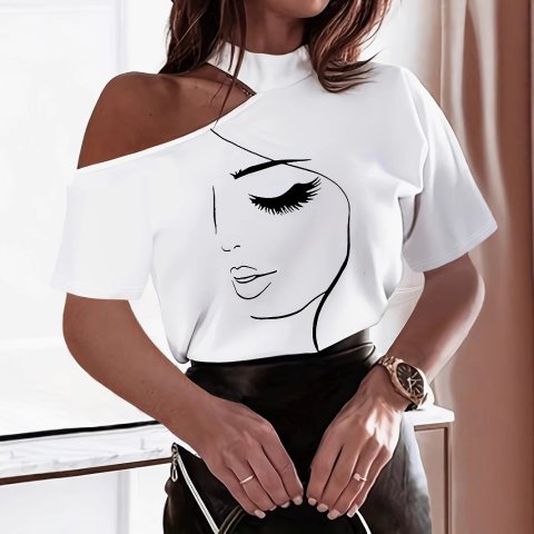 Womens Summer New Sexy Off Shoulder Top With Floral Print
