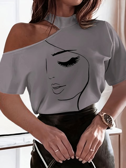 Womens Summer New Sexy Off Shoulder Top With Floral Print 5