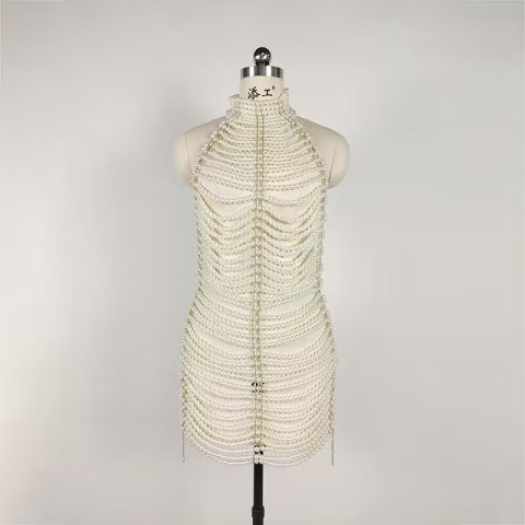 Beaded Halter Fashion Party Banquet Performance Dress 6