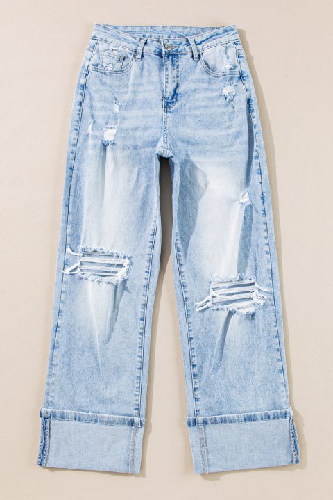 Beau Blue Light Wash Distressed Straight Jeans 4