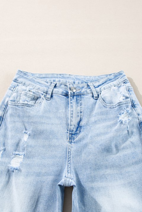 Beau Blue Light Wash Distressed Straight Jeans 7