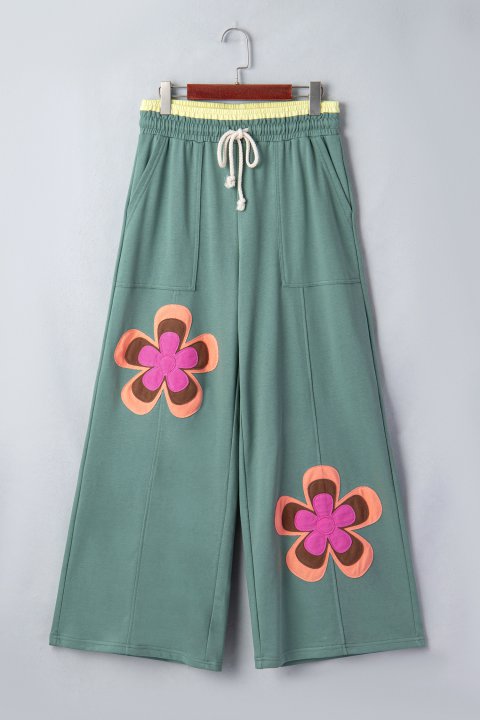Grapefruit Orange Color Block Flower Patchwork Pants 6