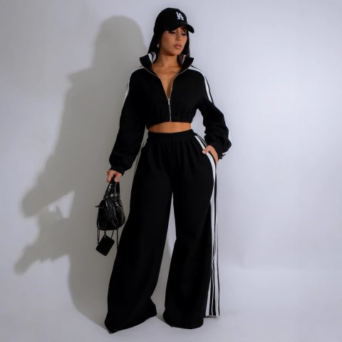 Striped Zippered Sweatshirt and Trousers Set