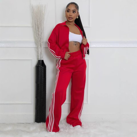 Striped Zippered Sweatshirt and Trousers Set 4