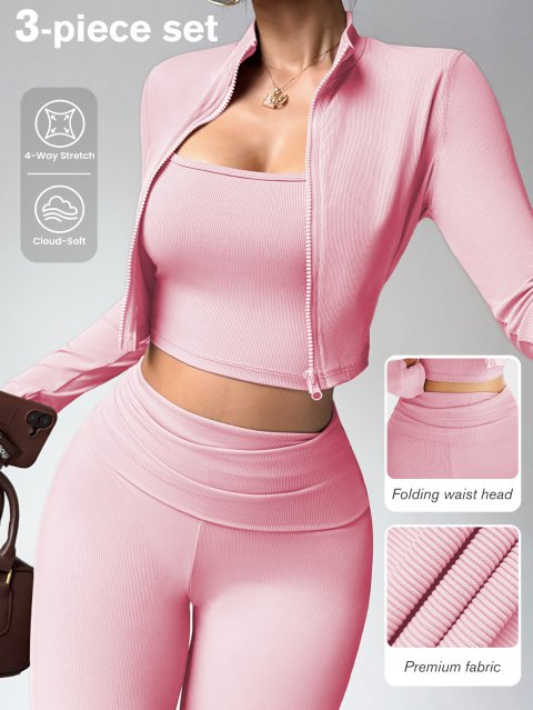 Womens Ribbed High-Waisted Sportswear Set