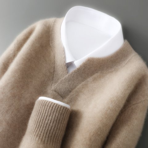 Men's V-Neck Wool Sweater Loose Pullover