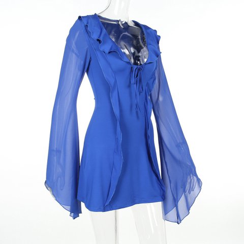 Sexy Ruffled V-neck Lace up Long sleeved 6