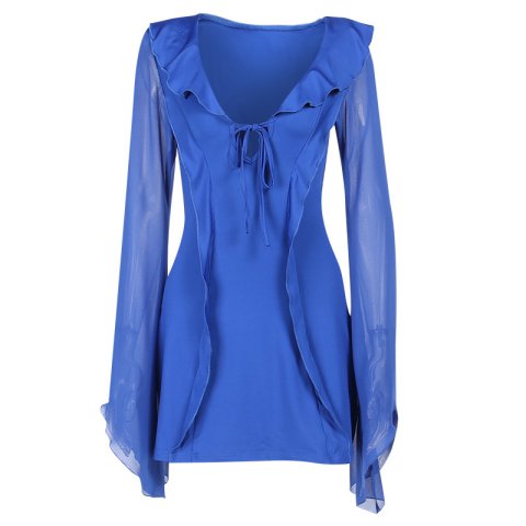 Sexy Ruffled V-neck Lace up Long sleeved 10
