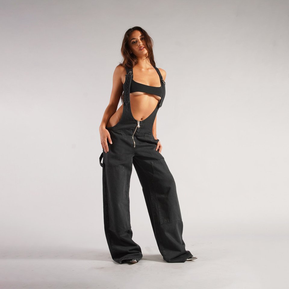 Zipper Denim Overalls With Pockets Fashion Loose Suspender Jumpsuit Streetwear Jeans Pants Womens Clothing