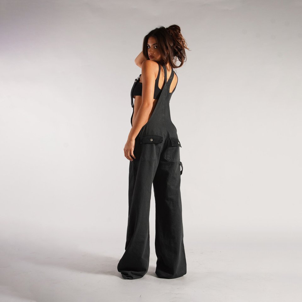 Zipper Denim Overalls With Pockets Fashion Loose Suspender Jumpsuit Streetwear Jeans Pants Womens Clothing