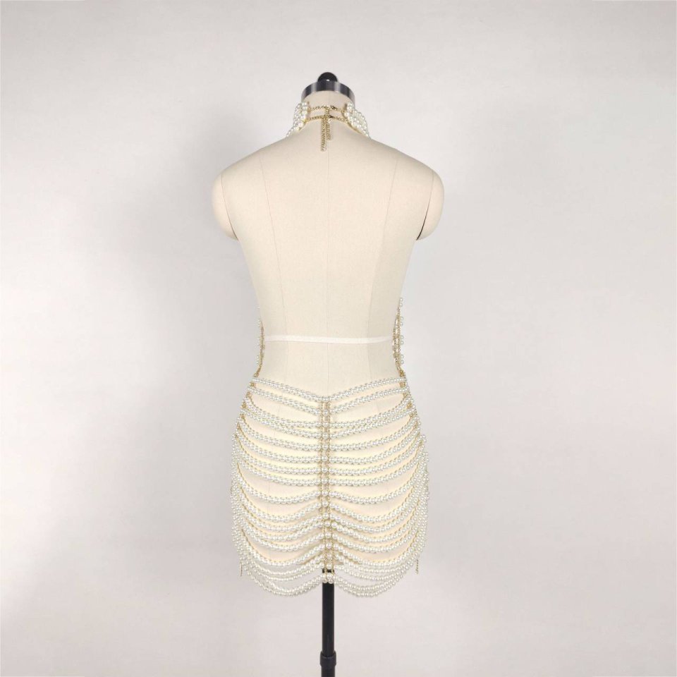 Beaded Halter Fashion Party Banquet Performance Dress