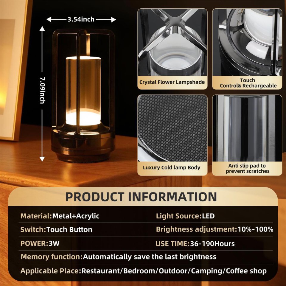 2pcs Portable Touch Control Table Lamp
