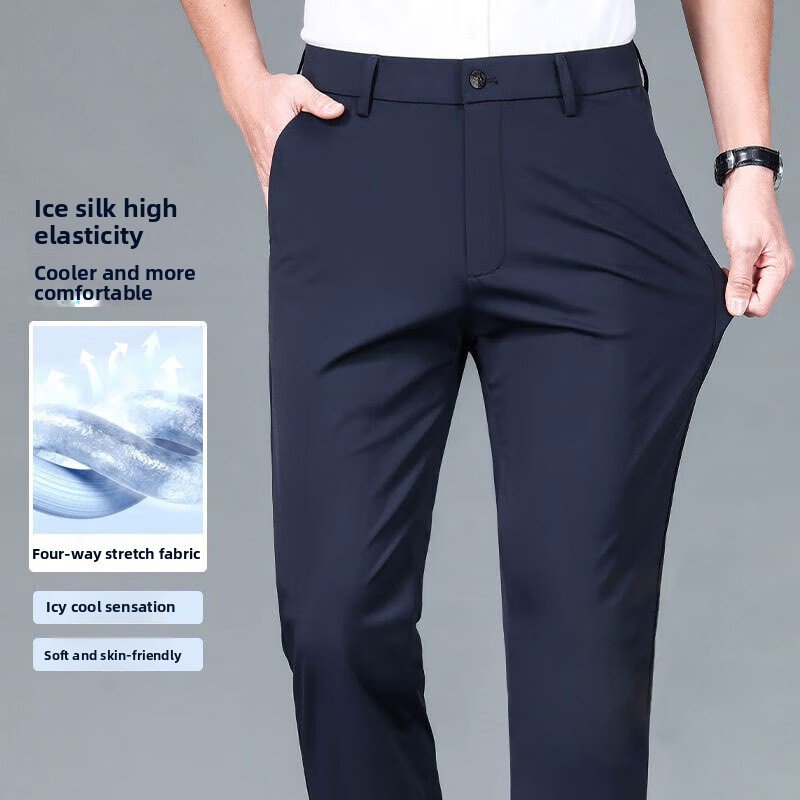 Men's Elastic Straight Leg Casual Trousers