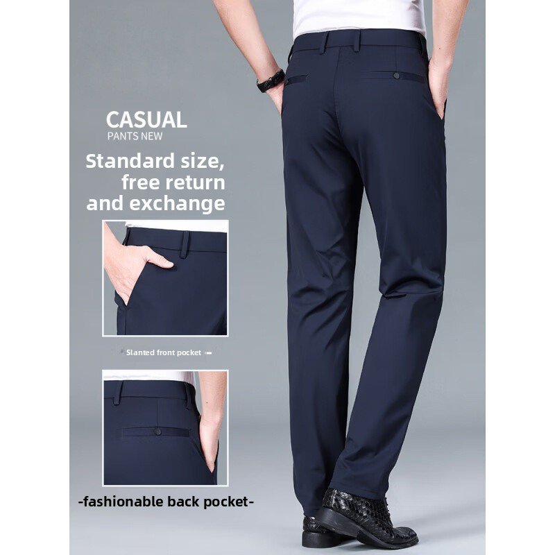 Men's Elastic Straight Leg Casual Trousers
