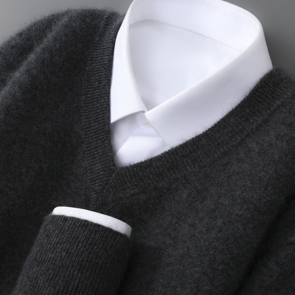 Mens Casual V-Neck Knit Sweater