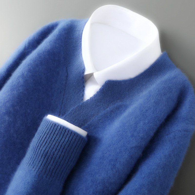 Men's V-Neck Wool Sweater Loose Pullover