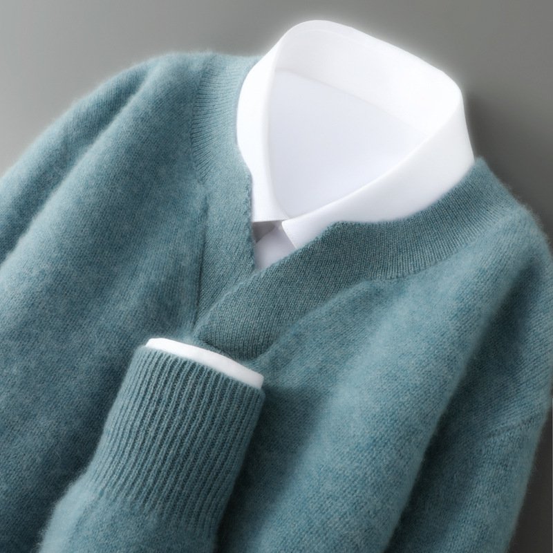 Men's V-Neck Wool Sweater Loose Pullover