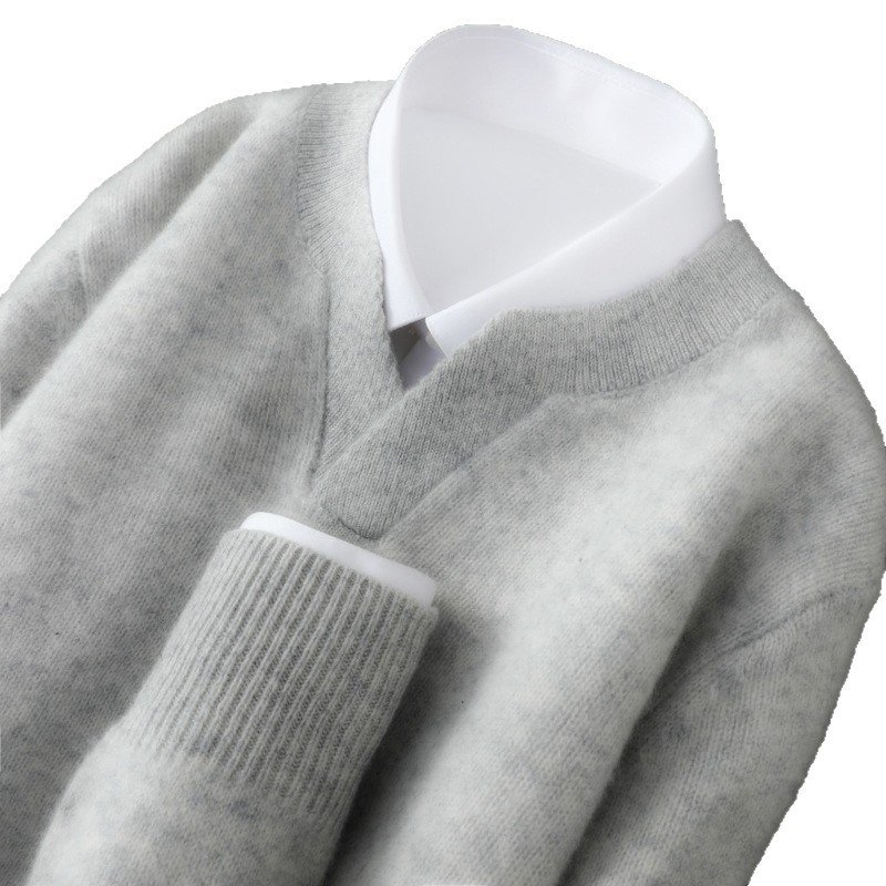 Men's V-Neck Wool Sweater Loose Pullover