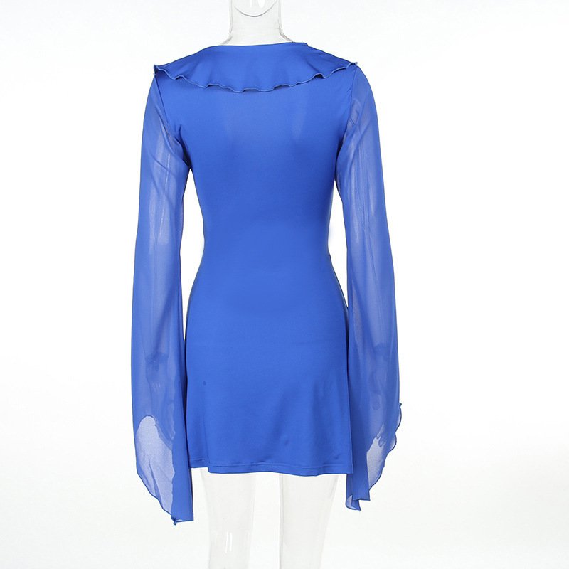 Sexy Ruffled V-neck Lace up Long sleeved